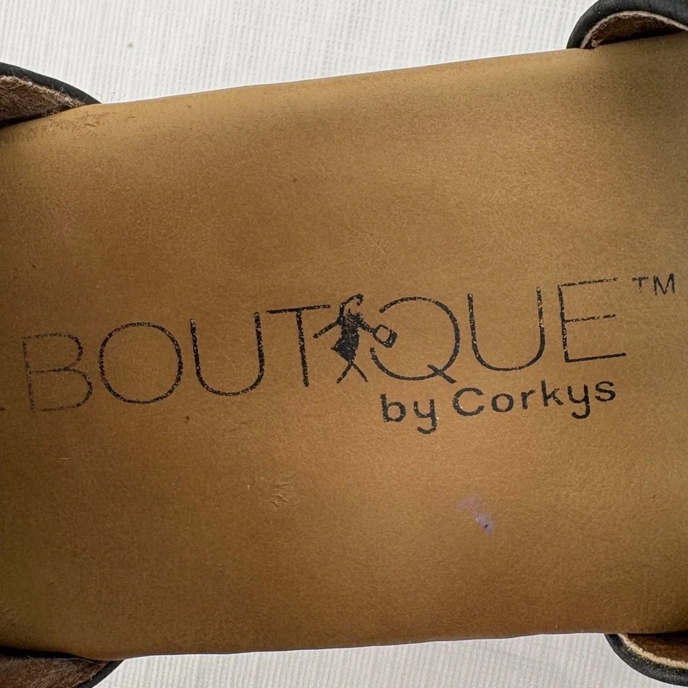 Boutique by Corkys Womens Black Leopard Print Platform Wedge Sandals Size 8